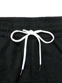 Men's Casual Versatile White Drawstring Elastic Waist Outdoor Black Sweatpants - Black - View 5
