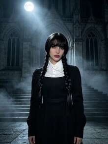 1pc Gothic Black Bangs Double Braids Wig, Dark Halloween Wig, Suitable For Halloween Festival Events, Theme Parties, Costume Parties, Cosplay, Decorative Wig - Multicolor - View 5