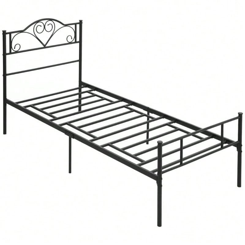 Bed 90 X 200 Cm Steel With Slatted Frame, Head And Footboard, 31 Cm High Black - Black - View 1