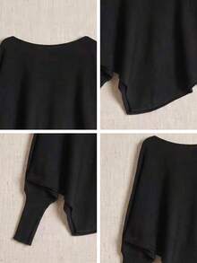 JIANHU Autumn/Winter Off-Shoulder Black Batwing Sleeve Knit Sweater, Thanksgiving Dinner And Christmas Party Fall - Black - View 8