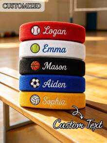 Personalized Neutral Headband - Customizable Text Design, Suitable For Tennis, Basketball, Running, Gym And Sports - Acrylic Fitness Accessory And Headwear - Multicolor - View 4