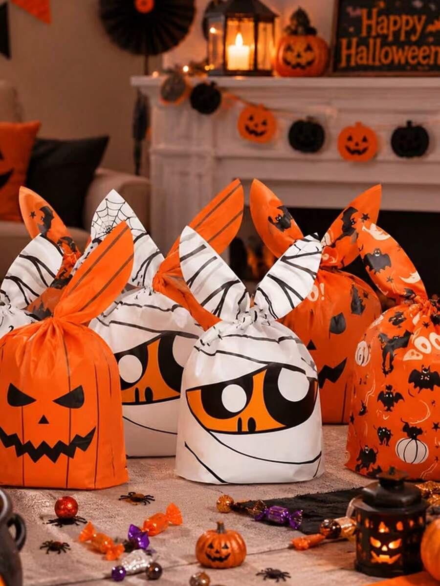 30/1pc Halloween Bunny Ear Gift Bag, Featuring Pumpkin, Ghost, And Bat Designs. Suitable For Halloween, Themed Party Gift Wrapping, Surprise Party Decorations, Holiday Party Favors, Small Item Storage, And Home Decor - One Size Fits All - View 1