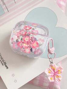 Shockproof Soft Shell Flower Sea Turtle Painted Transparent Additional Bracelet Fashion Bluetooth Earphone Case With Cute Pink Cherry Blossom Keychain For Airpods 4 3 1/2 Pro3 Pro/Pro2 - Multicolor - View 22