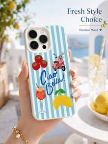 1 buah Casing Ponsel Matte Anti-Jatuh dengan Kamera 2D Motif Liburan Musim Panas Mediterania Italia, Kompatibel dengan iPhone 17 Air 16 15 14 13 12 11 Pro Max Plus - Krem - View 1