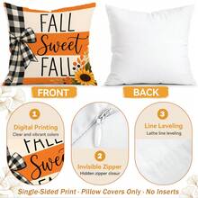4 Stück Herbst-Kariert-Kürbis-Themen-Muster einseitig bedruckte Kissenbezüge/Kissenbezüge, Multi-Szenen-Atmosphären-Dekoration Kissenbezüge geeignet für Wohnzimmer, Sofa, Schlafzimmer, Kissenfüllungen nicht enthalten - Verschiedenfarbig - Übersicht 3