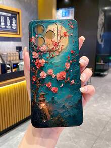1 buah Lukisan Minyak Bunga Pink Bulan Casing Ponsel Anti Jatuh Cetak UV Kompatibel dengan Model /Galaxy/Android - Hitam - View 7