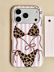 Stylish Aurora Bikini Stripes Leopard Print Phone Case Compatible With IPhone 17 Pro Max 17 Pro 17 16 Pro Max 16 Pro 16 15 Pro Max 15 Pro 13 Pro Max 14 Pro 14 Plus 12 Pro Max 14 13 12 11 Retro Cute Case - Striped Leopard Print Bikini - View 4