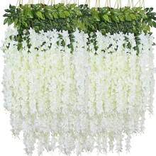 4pcs Artificial Wisteria Hanging Flowers And Vines, Great For Decorating Home, Wedding Arches, Walls, Gardens, Plants, Offices, Parties, Back-To-School, Or Halloween - White - View 1