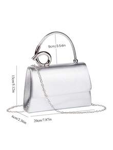 Helyda 1pc Silver Fashion Solid Color PU Flap Handbag, Charming Elegant Women's Business Bag, Suitable For Women's Daily Use, Clutch/Handbag/Shoulder Bag/Crossbody Bag, Can Be Used For Wedding/Party/Ball/Evening Banquet And Other Gatherings - Silver - View 7