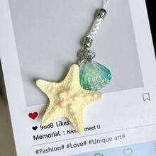 1pc Summer Beach Starfish & Shell Phone Charm Pendant, Creative Couple Style, Universal For Smartphones, Personalized CCD Camera Keychain - Multicolor - View 12