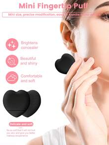 1/3/18/35Pcs Complete Black Makeup Accessory Set,18 Multi-Function Face & Eye Brushes,Eyelash Curler,Brush Cleaner Pad,Round&Triangle Velvet Puffs,Large&Mini Teardrop,Heart Finger Concealer Puffs,Soft Reusable Blending Tools For Daily Facial Makeup - Black - View 8