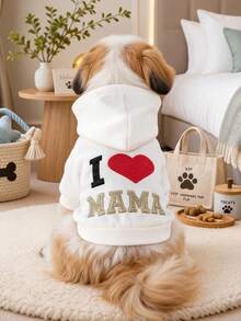 PETCIRCLE 1 Buah Pakaian Hewan Peliharaan Anjing Kecil Anak Anjing Kucing Hewan Peliharaan Lucu Minimalis Warna Polos Serbaguna Tahan Angin Hangat Kaos Sweatshirt "I Love Mom" - Putih - View 1