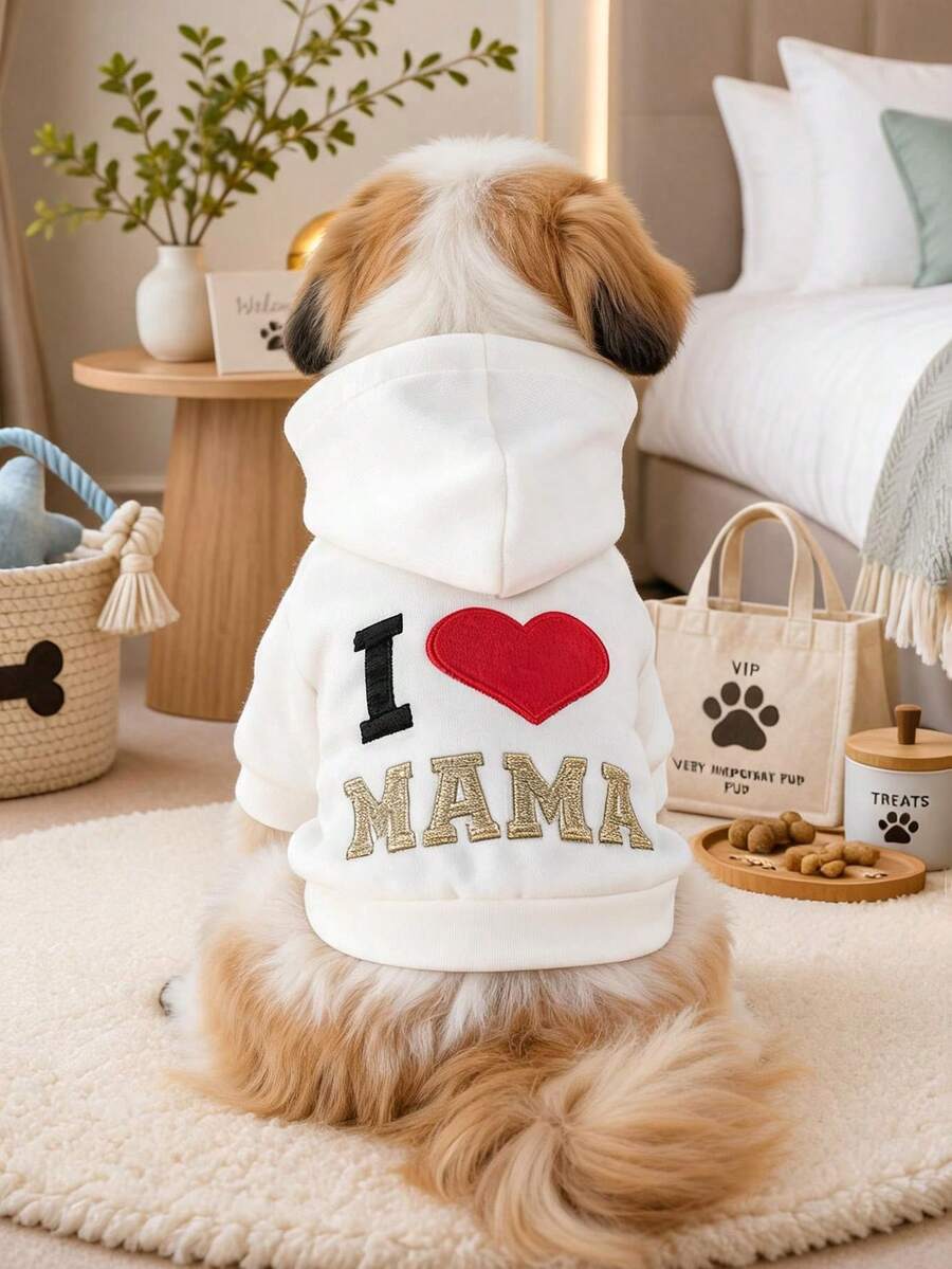PETCIRCLE 1 Buah Pakaian Hewan Peliharaan Anjing Kecil Anak Anjing Kucing Hewan Peliharaan Lucu Minimalis Warna Polos Serbaguna Tahan Angin Hangat Kaos Sweatshirt "I Love Mom" - Putih - View 1