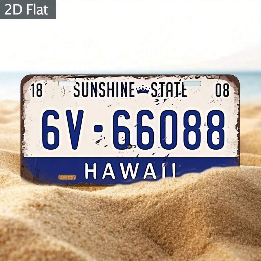 1pc 12x6 Inch Vintage Metal Wall Art Sign - Old Hawaii And Sunshine State License Plate Design, Rustic Beach Style Room Decor, Suitable For Home, Cafe, Bar, Garden (No Electricity Required) (Random Style) - A - View 1