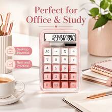 Translucent Pink Acrylic Shell Calculator, Gradient Pink & White Keys, Large Digital Display, Highly Attractive Portable Calculator For Accounting, Bookkeeping And Cashier (Battery Not Included) - A - View 2