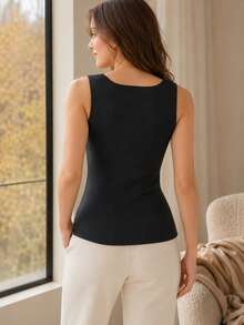 Women Thermal Tank Top Solid Scoop Neck Vest Slim Fit Warm Sleeveless Base Layer Vest Autumn Winter Clothes Layering Inner Undershirt For Daily Outfit - Black - View 5