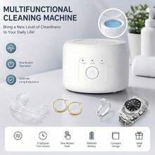 Portable Denture Cleaner, Multi-Function Cleaning Machine, 3-Level Timer Cleaning (3/5/10 Minutes), 360° 3D Descaling, USB Charging (500mAh Lithium Battery), Suitable For Glasses/Dentures/Jewelry - White - View 1