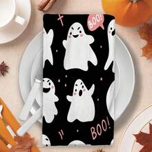 2/4/48pcs Halloween Series Black Background Pink Ghost Boo Pattern Printed Kitchen Towels - Super Soft, Highly Absorbent Polyester Tablecloths And Hand Towels, Perfect For Holiday Decor, Kitchen Decor, Party Decor. - Multicolor - View 7