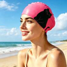 Unisex Silicone Swim Cap, Cat Pattern Swimming Cap, Waterproof Anti-Slip, Comfortable Breathable, High Elasticity, Unisex, Swimming Equipment, Beach Essential, Beach Accessory, Pool Float - Multicolor - View 14