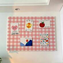 1 Set Pink + Blue Plaid Felt Board, Minimalist Multi-Purpose Felt Memo Board, Photo Wall With Push Pins Included, Back To School - Set - View 7