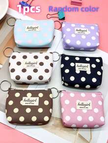XD 12pcs/6pcs/3pcs/1pc Fashion Mini Polka Dot Print Kids Coin Purse With Portable Hanging Keychain, Compact Size For Storing Coins, Keys, Charging Cables, Earrings, Rings, Menstrual Products, Mini Makeup, Student Back To School Essentials - Black and White Polka Dots - View 10
