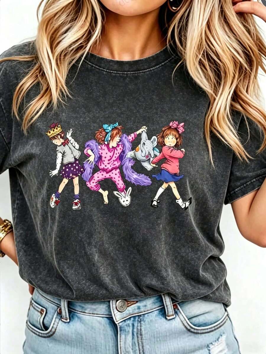 Junie B Teacher Shirt Junie B Jones Kindergarten Teacher T-Shirt Teacher Life T-Shirt Teacher Gift Women Round Neck Printed Camisa Pink - 黑色2 - 查看 1