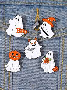 1 pieza Broche de esmalte con combinación de fantasma lindo de Halloween, calabaza de dibujos animados, eslogan Boo, bruja, segador de almas, demonio imp, conjunto de pines, estilo de terror suave, adecuado para mochila, chaqueta de mezclilla, sombrero, regalo para fans de la fiesta de Halloween - Multicolor - Ver 3