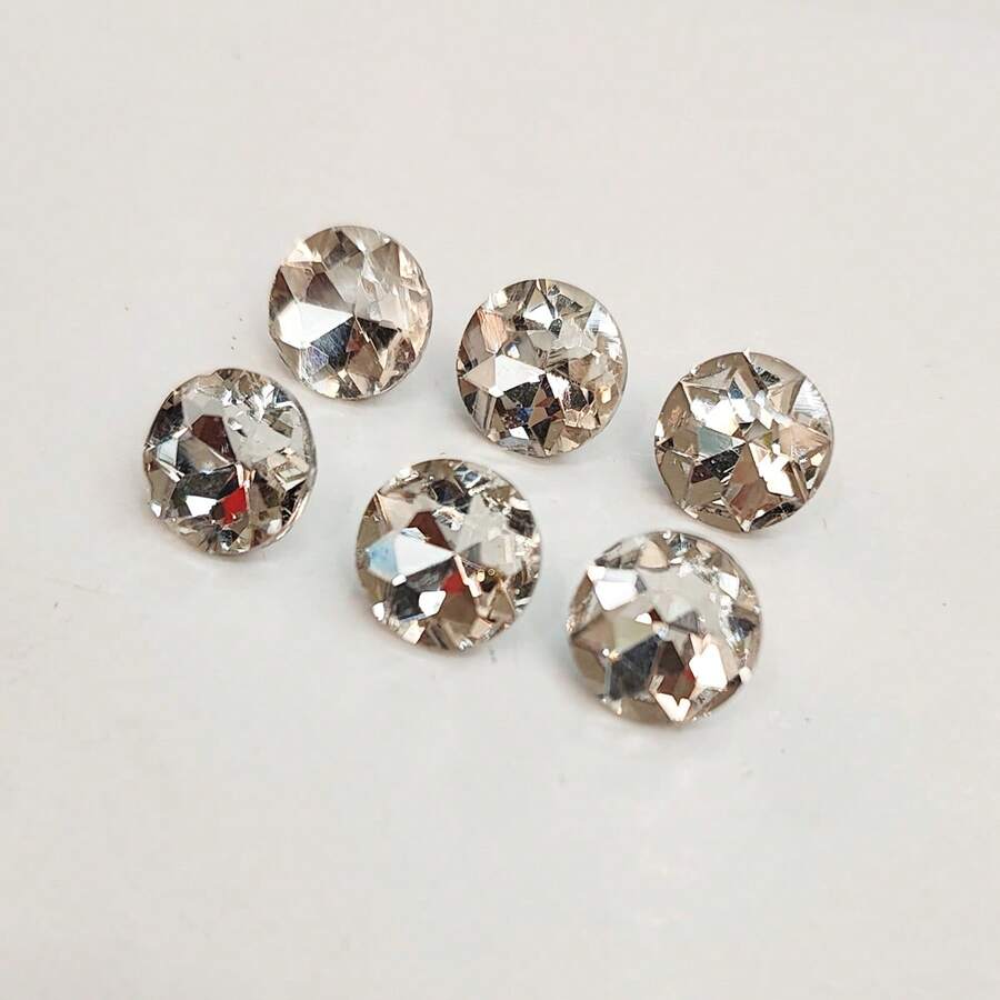 6入 1.2cm 直徑白色玻璃仿鑽切面銅柄裝飾手工縫製鈕扣,時尚百搭白色仿鑽切面柄裝飾手工縫製鈕扣,適用於女款襯衫、開襟衫及其他衣物 - 白色 圓形款式 - 查看 1