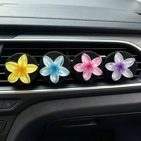 Glossy Transparent Frangipani Car Air Conditioning Vent Decor, Mini 2.3cm Flower Design, Removable Clip Girly Car Interior Ornament