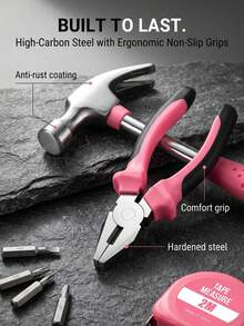 1/2 Set, 13/24pcs Pink Home Tool Set, Sturdy Metal Hand Tool Kit, Classic Barn-Style Toolbox, Durable Metal Hand Tools, Includes Screwdrivers, Tape Measure, Hammer, Hex Keys And Pliers, Suitable For Home DIY, Industrial Work, Motorcycle Maintenance, Car Repair, School Crafts. Pressure-Resistant Industrial Repair Set, Practical All-Purpose Disassembly Men's Tools, Portable Compatible Motorcycle Parts Maintenance, Durable Convenient Car Repair Parts, Organized Storage Toolbox, Lightweight Easy-To-Carry School Supplies, (Style/Color Random) - Multiple Styles - View 9