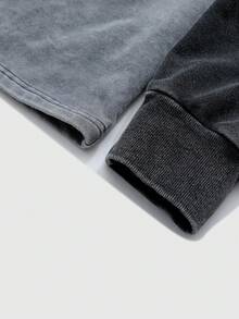 Men's Washed Faux Double Layer Long Sleeve T-Shirt, Contrast Dual Color Crew Neck Loose Fit Vintage Street Style Basic Tee - Grey - View 4