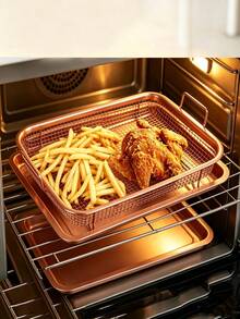 Air Fryer Crisper Basket With Baking Tray, Non-Stick Carbon Steel Rectangular Oven Pan Set, Dishwasher , Multipurpose For Air Frying, Roasting, Grilling & Baking - Multicolor - View 7