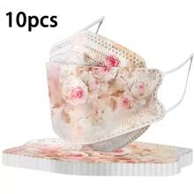 10pcs Women's Elegant Floral Style Face Masks, Breathable Decorative Face Masks, Comfortable Non-Ear-Straining For Daily Wear - Multicolor - View 8