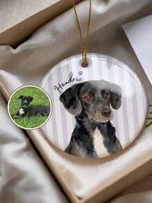 Photo + Name Customized Pet Memorial Ornament - Striped Dog And Cat Ornament, Personalized Pet Memorial Gift, Dog Christmas Ornament, Pet Memorial Gift - Multicolor - View 2