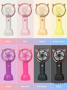 AOYI 1 Batería recargable de 500 mAh, mini ventilador con orejas de gato portátil y recargable con iluminación LED ajustable a 3 velocidades para uso en exteriores - Blanco - Ver 3