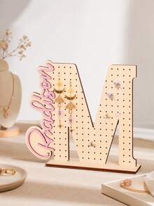 1pc Customized Wooden Letter Earring Stand, Personalized Jewelry Display Stand, Ear Stud Storage Rack, Desktop Storage Rack, Suitable For Placement On The Dressing Table. Suitable As Birthday Or Bridesmaid Gifts. - Multicolor - View 7