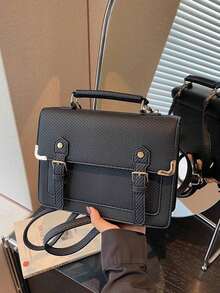 Fashionable Versatile College Style Handbag - Black - View 1