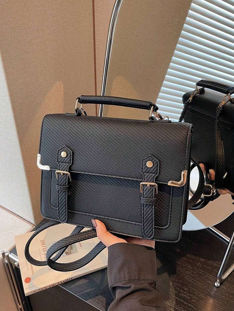 Fashionable Versatile College Style Handbag - Black - View 1