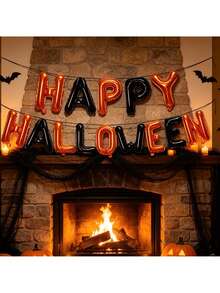 14pcs Happy Halloween Balloon Banner Set, Orange And Black Color Scheme, Suitable For Halloween, Trick Or Treat Party Decoration, Halloween Photo Booth Props, Halloween Party Decoration - Halloween - View 8
