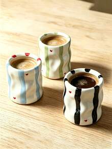 1pc Vertical Striped Ceramic Coffee Mug, Simple Asymmetric Ceramic Cup, Classic Striped Series, Handmade, Beautiful And Practical, Can Be Used As Tea Cup/Coffee Mug, Suitable For Home, Restaurant, Cafe And Other Places, Multi-Functional, Can Keep Drinks Hot Or Cold, Suitable For Party And Gift. - Multicolor - View 6