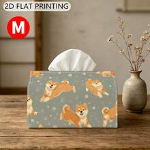 1pc Tissue Box, Winter Snowflake Shiba Inu Pattern Napkin Storage Box, Home/Car/Party Decor Organizer, Living Room Bedside Cabinet, 2D Printed - Multicolor - View 11