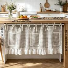 1pc Vintage Buffalo Check Curtain Fabric With Pocket - Country Style Half Curtain/Cover, With Snap Buttons, Suitable For Dishwasher, Washing Machine Or Kitchen - Multicolor - View 9