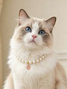Pet Tear Drop Pearl Collar, Suitable For Cats & Dogs, Adjustable Faux Pearl Necklace With Pale Colored Crystal Pendant, Elegant Pet Jewelry, Fits Small Cats & Dogs, Cute Photo Accessory Gift - Baby Pink - View 3