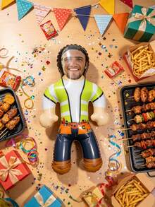 1pc Personalized Construction Worker Inflatable Blow Mold Prop - Custom Photo Bachelor Party Decor, Fun Architect Costume Party Accessory, Groom Celebration Prop, Bachelor Weekend, Wedding Celebration, Special Occasions And More - Multicolor - View 3
