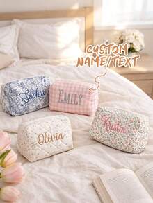 Customized Personalized Makeup Bag, Customized Floral Pattern Makeup Bag, Travel Makeup Organizer Bag, Women's Toiletry Bag, Bridesmaid Gift - Multicolor - View 6