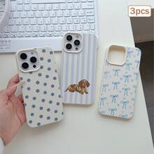 3pcs Polka Dot Heart Stripe Element TPU Shockproof Full Coverage Precise Protection Case Compatible With Apple 11/12/13/14/15/16/17 Pro Max - Multicolor - View 1