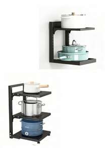 Adjustable Pot Rack Organizer, Multi-Tier Metal Pan Storage Holder For Kitchen Counter & Cabinet, Space-Saving Detachable Cookware Shelf With Height Adjustable Layers, Black Heavy Duty Kitchen Storage Rack For Frying Pans, Stockpots, Dutch Ovens - View 13