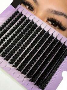 0.05mm Fine False Eyelashes, Heat-Melted Cluster Lashes, Mink-Like Eyelash Extensions, 3D Russian Voluminous Single Cluster Eyelashes, Makeup Black Eyelashes, Purple Box - D - View 1