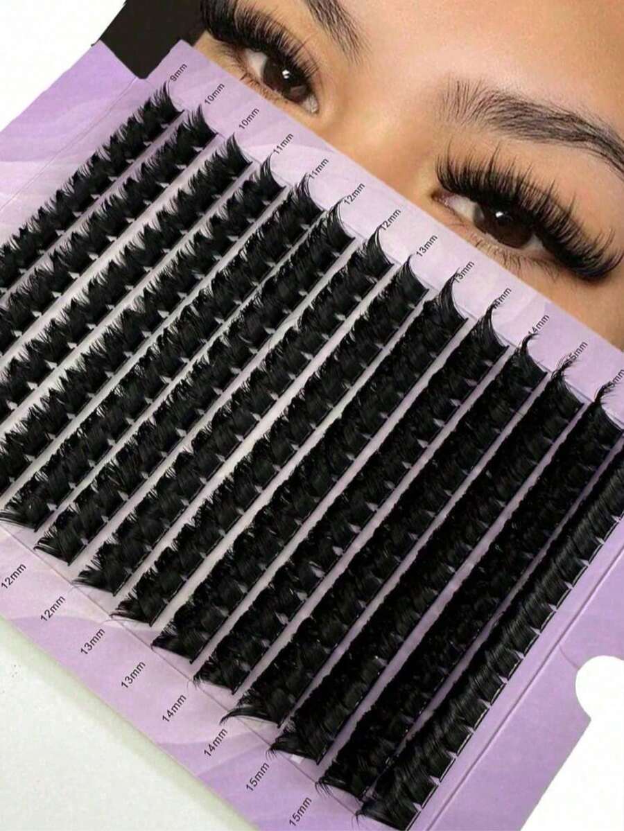 0.05mm Fine False Eyelashes, Heat-Melted Cluster Lashes, Mink-Like Eyelash Extensions, 3D Russian Voluminous Single Cluster Eyelashes, Makeup Black Eyelashes, Purple Box - D - View 1