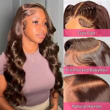 30 Inch Chocolate Brown Lace Front Wig 250 Density 13x4 HD Body Wave Human Hair Wig For Women With Baby Hair Glueless Human Hair Wig Brazilian Virgin Human Hair Wig Dark Brown Colored 13x4 Lace Frontal Wigs For Women Human Hair Pre Plucked - S4 - 查看 9